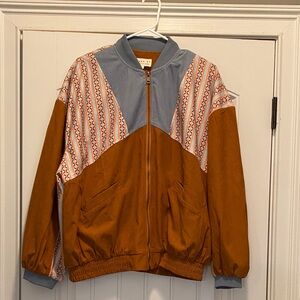 Women’s Colorblock Bomber Jacket - Rust & Light Blue